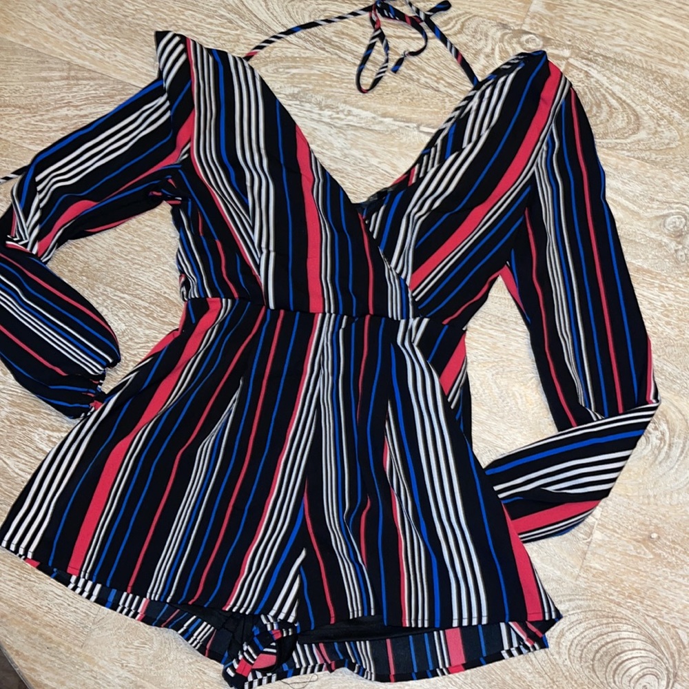TRIXXI STRIPED ROMPER BLACK WHITE RED BLUE SMALL